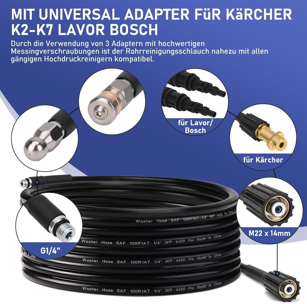 Buisreinigingsslang 20m - Kärcher, Bosch, Parkside - 34% Korting