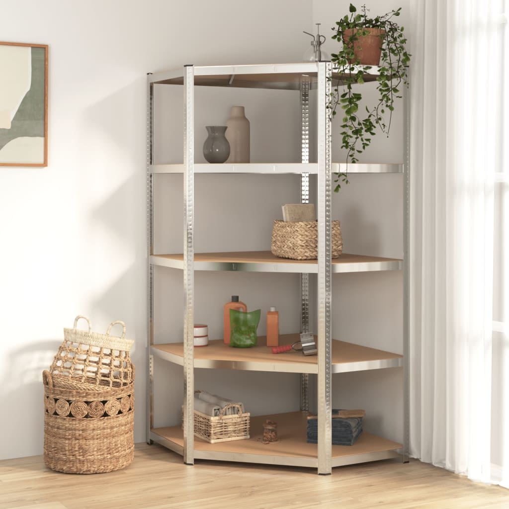 vidaXL Hoekrek Staal/Hout 5-laags Zilver - 59% Korting!