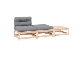 vidaXL 3-delige Loungeset Grenenhout met Kussens - 35% Korting