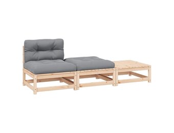 vidaXL 3-delige Loungeset Grenenhout met Kussens - 35% Korting