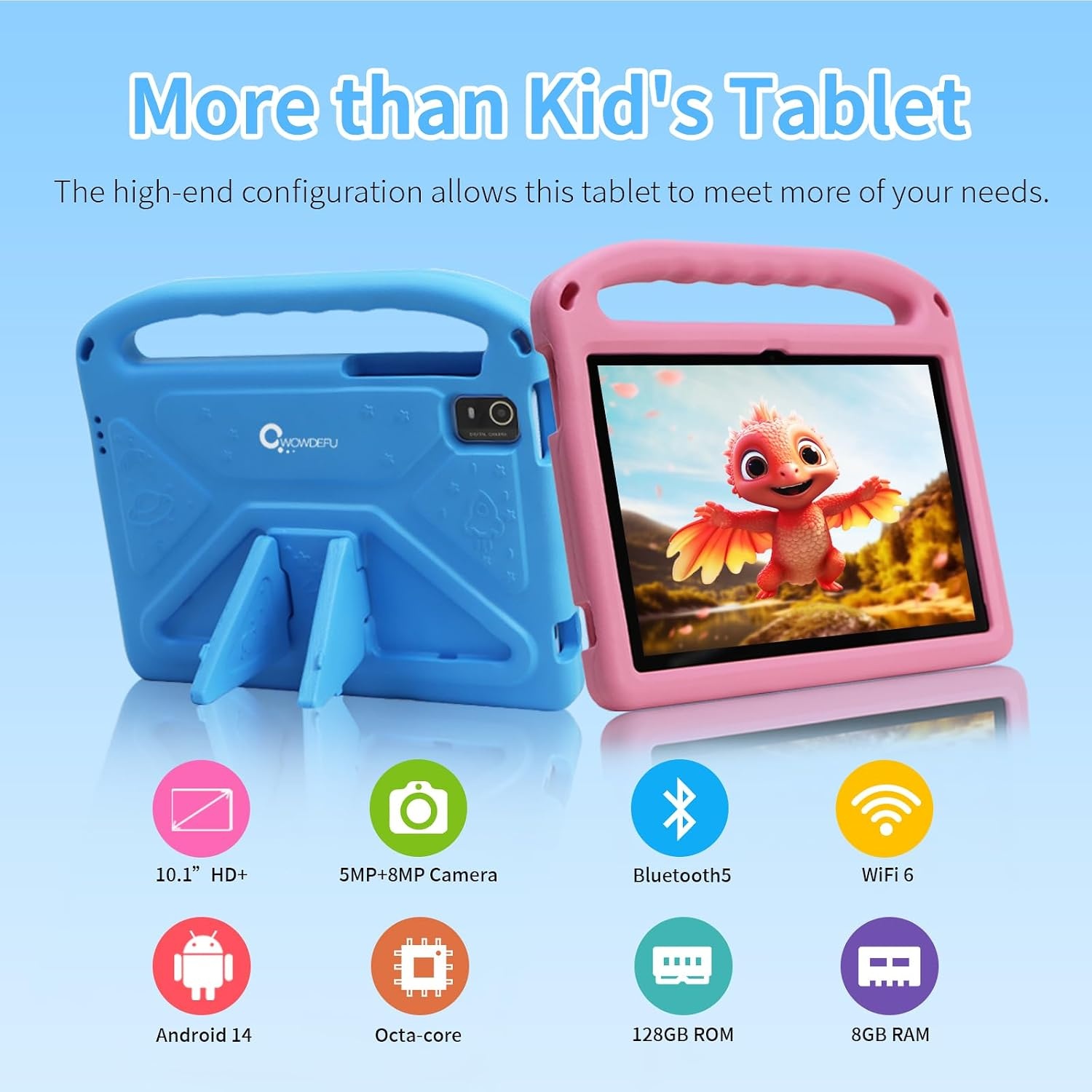 Kindertablet 10" HD Android 14 - 8GB RAM / 128GB ROM (Blauw) - 54% Korting