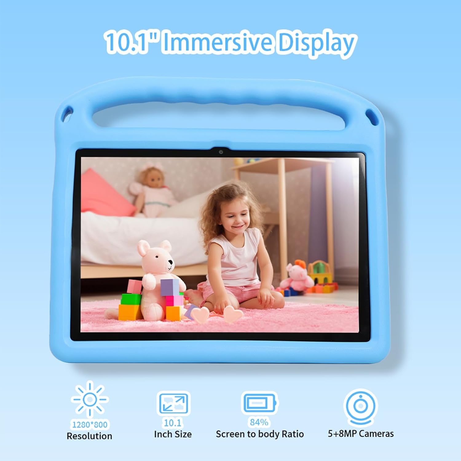 Kindertablet 10" HD Android 14 - 8GB RAM / 128GB ROM (Blauw) - 54% Korting