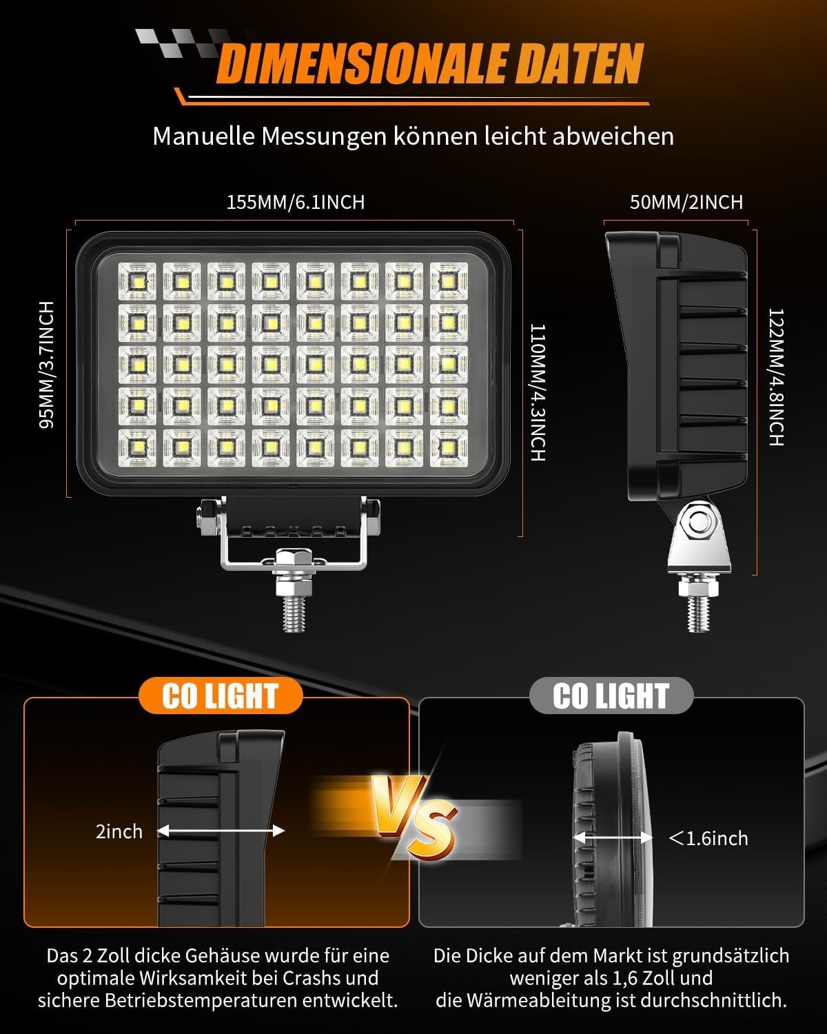 Krachtige LED Werklamp 6" Rechthoekig - 70W 10000LM met Korting