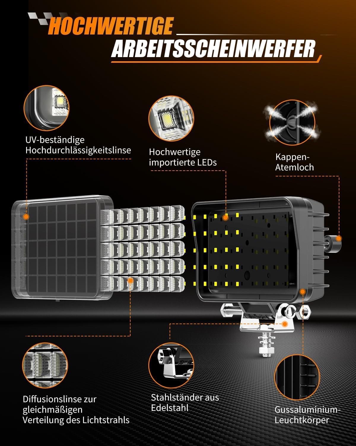 Krachtige LED Werklamp 6" Rechthoekig - 70W 10000LM met Korting
