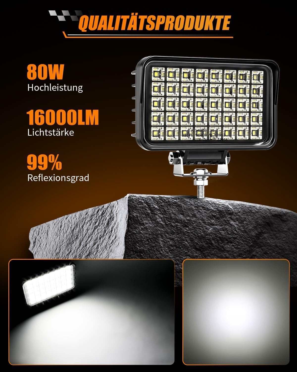 Krachtige LED Werklamp 6" Rechthoekig - 70W 10000LM met Korting