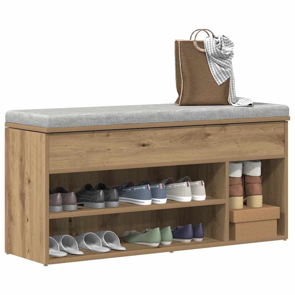 Schoenenbank 102cm, Bewerkt Hout - Artisanaal Eiken | 35% Korting