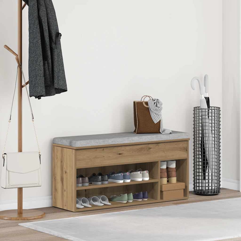 Schoenenbank 102cm, Bewerkt Hout - Artisanaal Eiken | 35% Korting