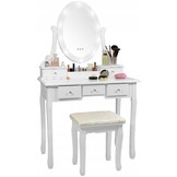 Kaptafel Wit Hout met LED Spiegel & Kruk | 35% Korting