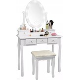 Kaptafel Wit Hout met LED Spiegel & Kruk | 35% Korting