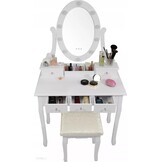 Kaptafel Wit Hout met LED Spiegel & Kruk | 35% Korting