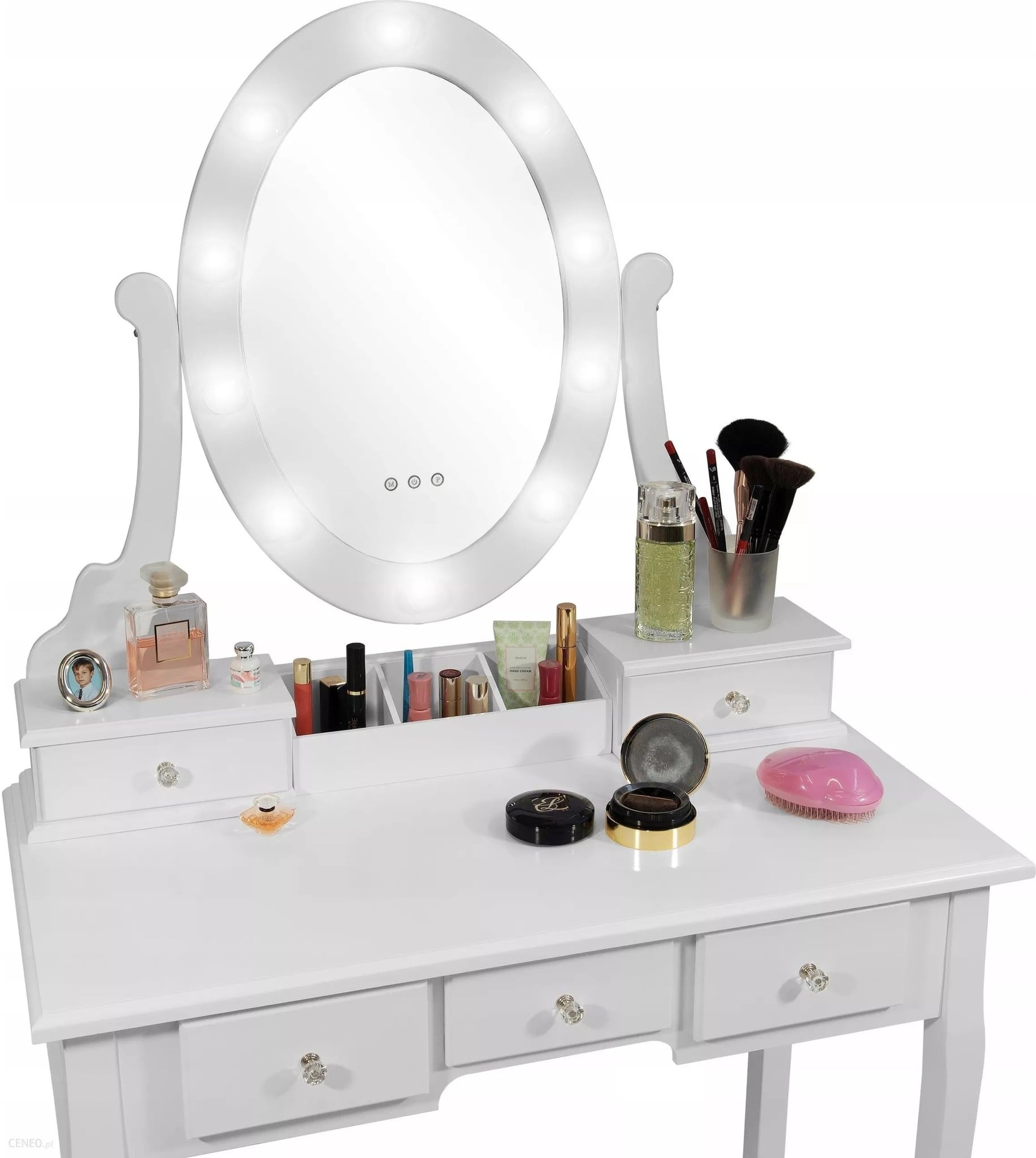 Kaptafel Wit Hout met LED Spiegel & Kruk | 35% Korting