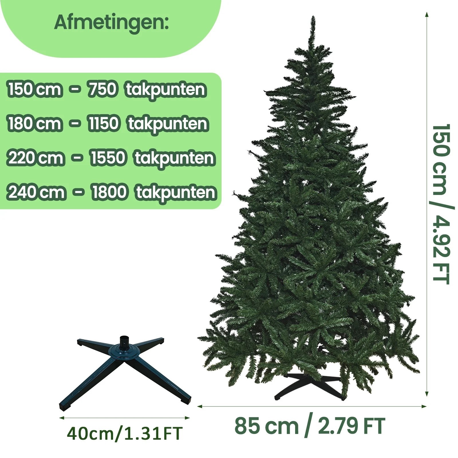 Kunstkerstboom 150 cm Groen met Hoge Naalddichtheid | 34% Korting
