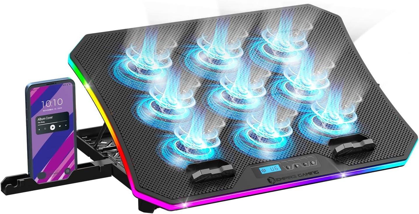 Gaming Laptop Koeler met RGB & LCD - 9 Ventilatoren - 33% Korting