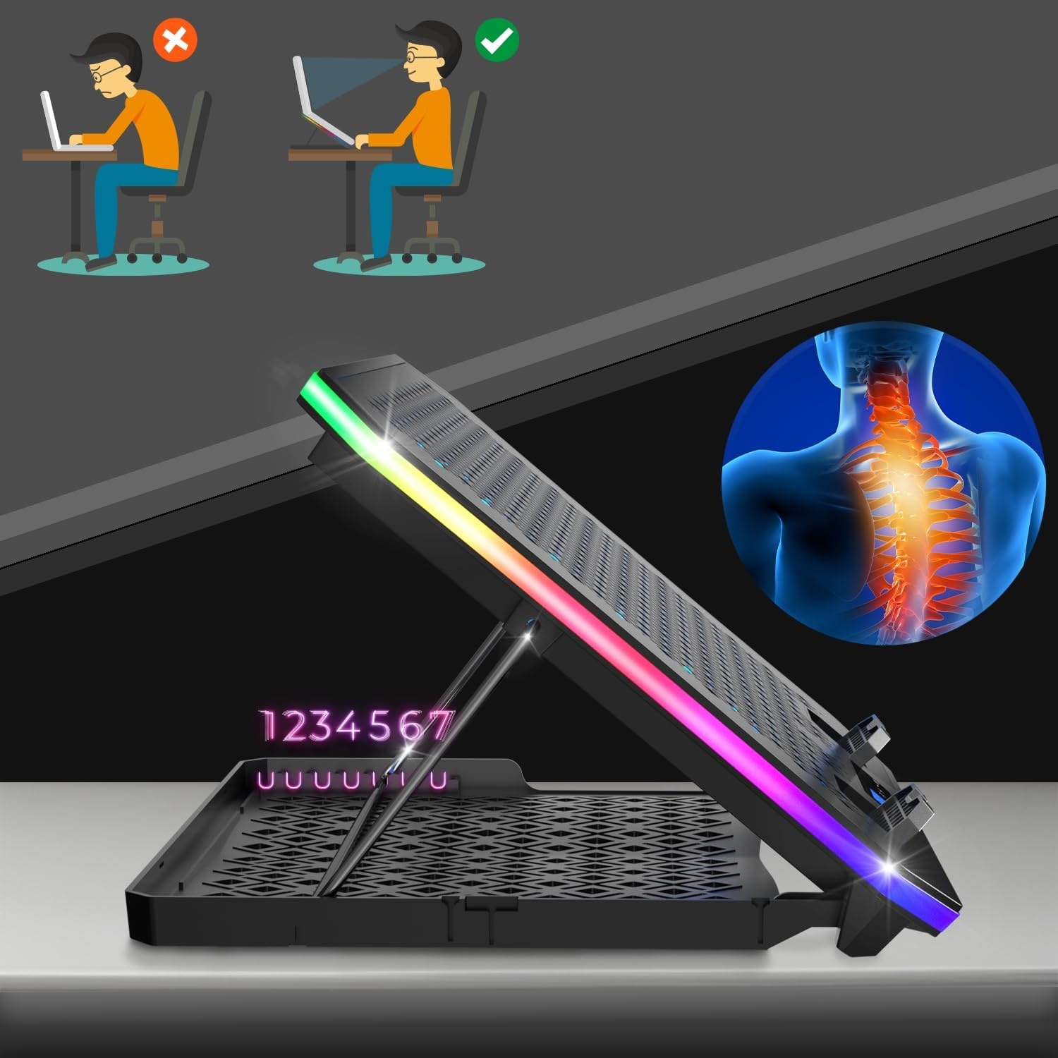 Gaming Laptop Koeler met RGB & LCD - 9 Ventilatoren - 33% Korting