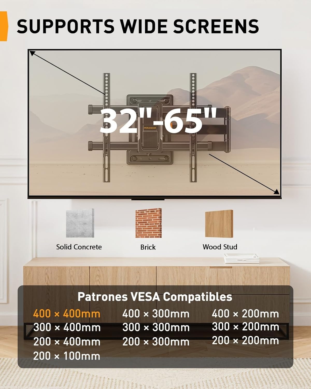 TV Wandbeugel Perlegear 32-65" - Volledige Beweging & 60kg Draagvermogen