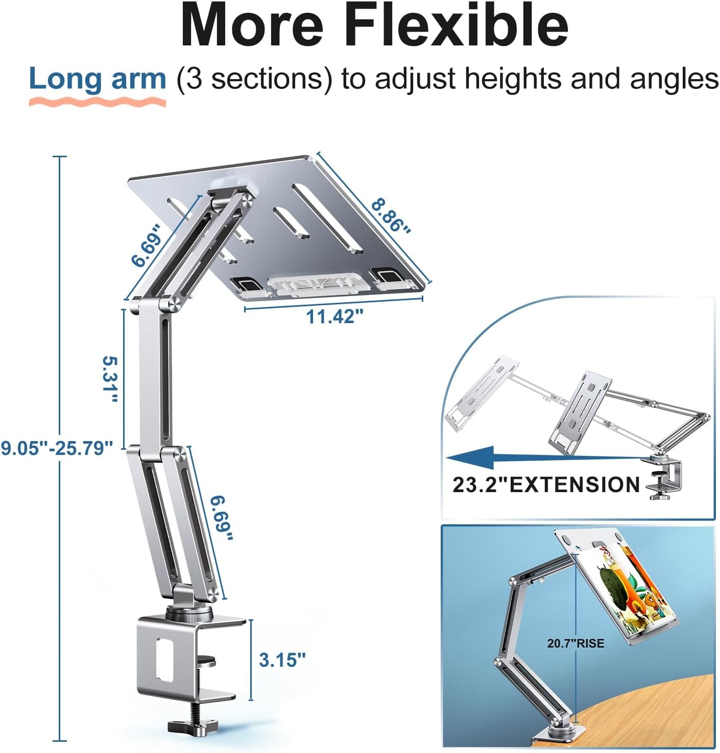 Verstelbare Laptop Arm voor Bureau (Zilver) - 34% Korting
