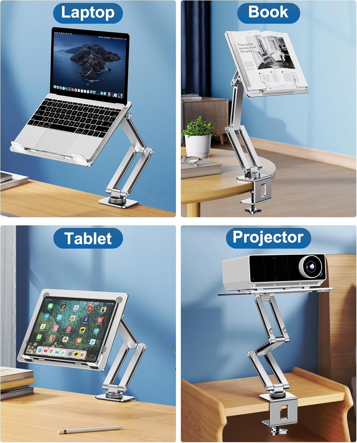 Verstelbare Laptop Arm voor Bureau (Zilver) - 34% Korting
