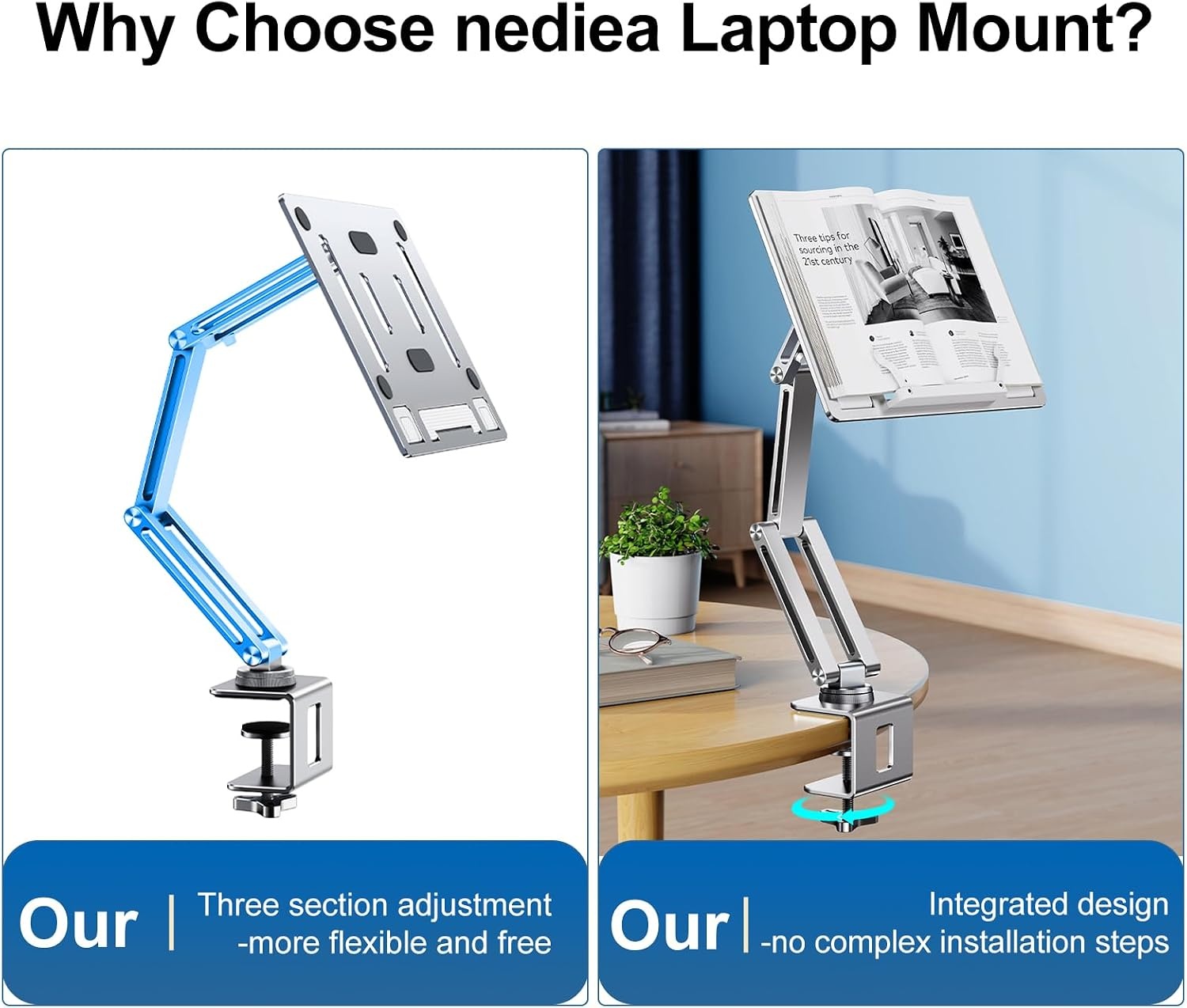 Verstelbare Laptop Arm voor Bureau (Zilver) - 34% Korting