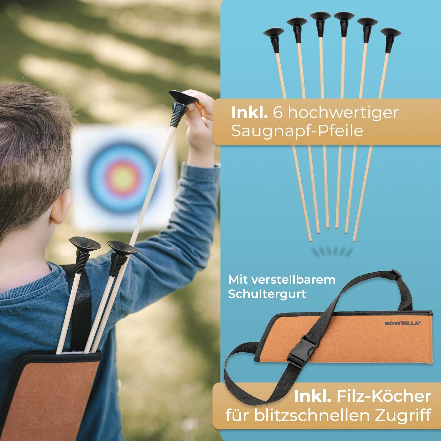 Houten Kinderboog met 6 Zuignap Pijlen & Doel - Vanaf 4 Jaar - 34% Korting