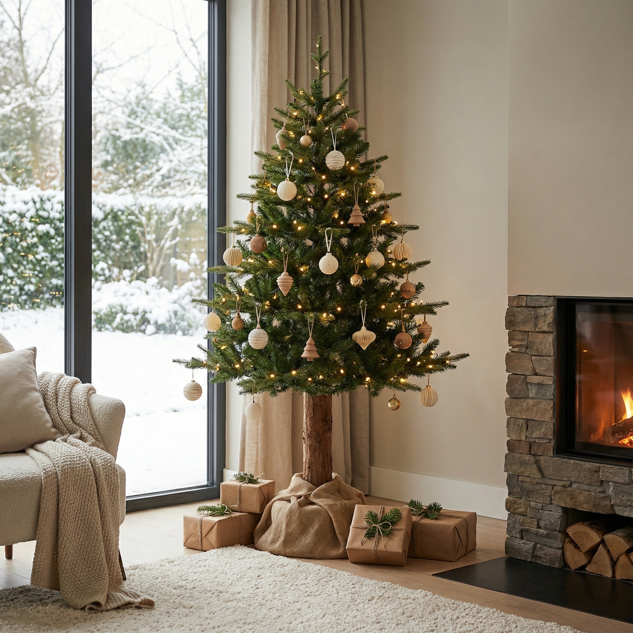 Kunstkerstboom 190cm Spar met Houten Stam - 34% Korting