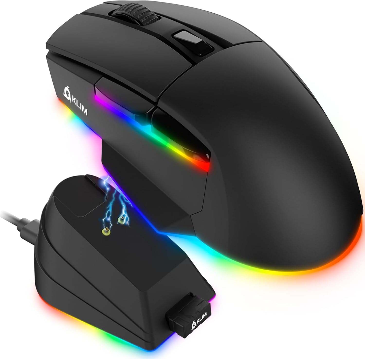 Gamingmuis voor PC, PS5, PS4, Mac | 12000 DPI RGB | Draadloos & Bedraad | Oplaadbaar met Oplaadstation | Blaze X Zwart