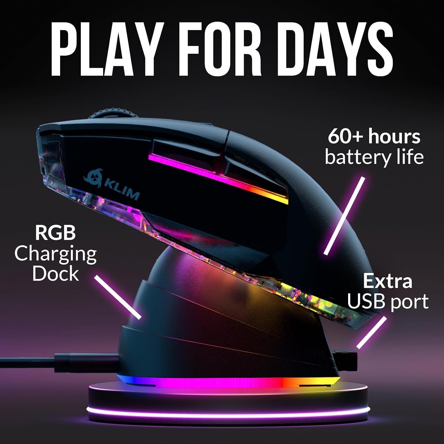 Gamingmuis voor PC, PS5, PS4, Mac | 12000 DPI RGB | Draadloos & Bedraad | Oplaadbaar met Oplaadstation | Blaze X Zwart