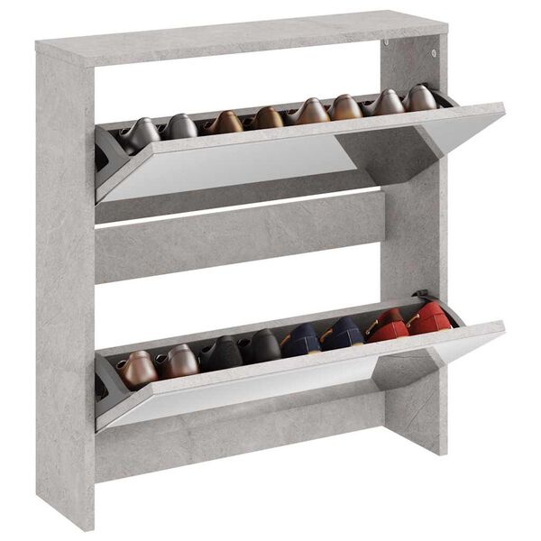 vidaXL Schoenenkast met spiegel 2-laags 63x17x67 cm betongrijs