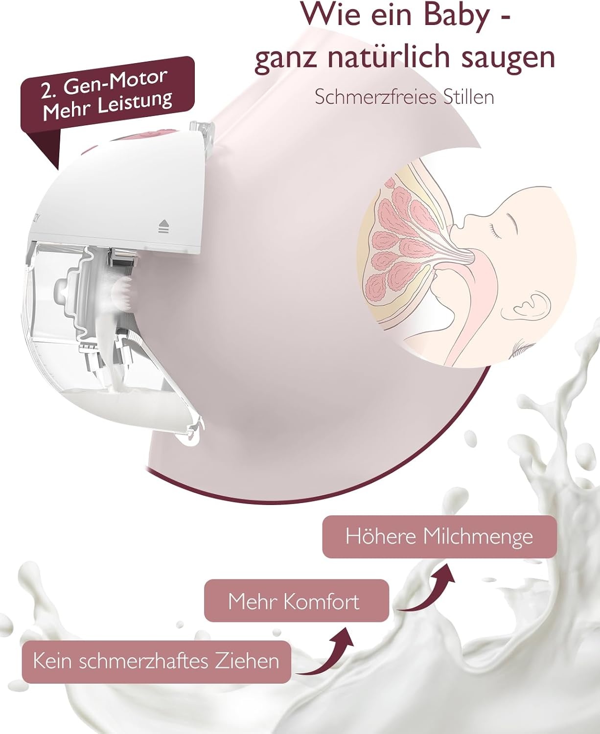 Elektrische borstkolf M5 draagbaar handsfree dubbel met 3 standen, 9 zuigniveaus, 24mm flens, rood