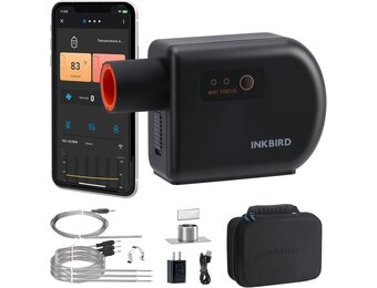 Inkbird Grillgebläse Bluetooth 5.1 Grillventilator, automatischer Smoker | Wi-Fi 2,4 GHz, Grillthermometer Kompatibel mit Big Green Egg, Kamado Joe, Primo, Vision Grill, Akorn Kamado, mit 4 Sonden - Maat ISC-027-BW