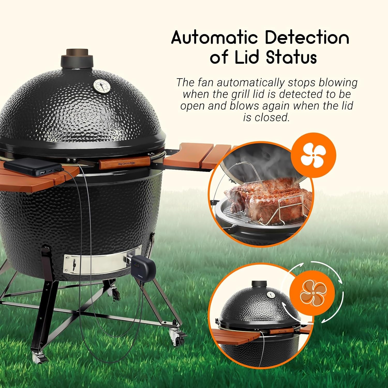 Inkbird Grillgebläse Bluetooth 5.1 Grillventilator, automatischer Smoker | Wi-Fi 2,4 GHz, Grillthermometer Kompatibel mit Big Green Egg, Kamado Joe, Primo, Vision Grill, Akorn Kamado, mit 4 Sonden - Maat ISC-027-BW