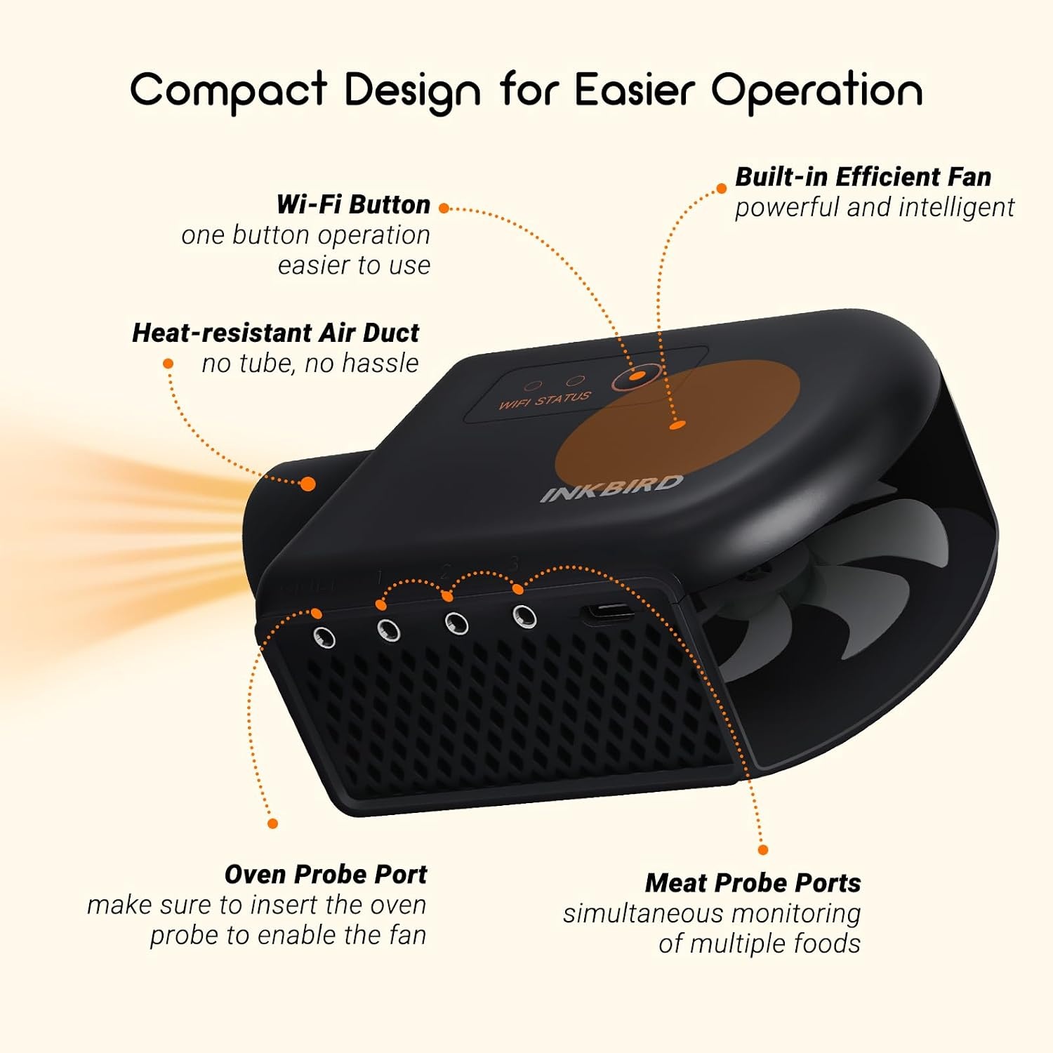 Inkbird Grillgebläse Bluetooth 5.1 Grillventilator, automatischer Smoker | Wi-Fi 2,4 GHz, Grillthermometer Kompatibel mit Big Green Egg, Kamado Joe, Primo, Vision Grill, Akorn Kamado, mit 4 Sonden - Maat ISC-027-BW