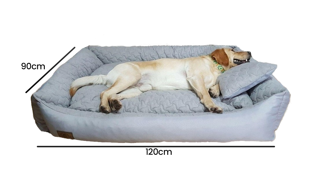 Hondenmand grijs met kussen 120x90 cm - wasbaar hondenkussen - waterdicht hondenbed