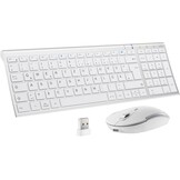 Draadloze Toetsenbord & Muis Set 2.4G QWERTZ Layout Wit | Numeriek Toetsenblok Ergonomisch | Slank Lichtgewicht Aluminium/ABS