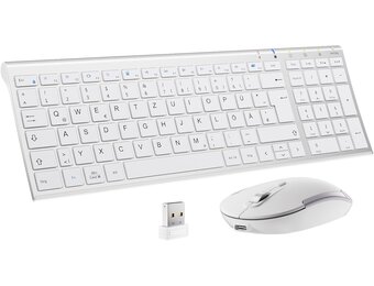 Draadloze Toetsenbord & Muis Set 2.4G QWERTZ Layout Wit | Numeriek Toetsenblok Ergonomisch | Slank Lichtgewicht Aluminium/ABS