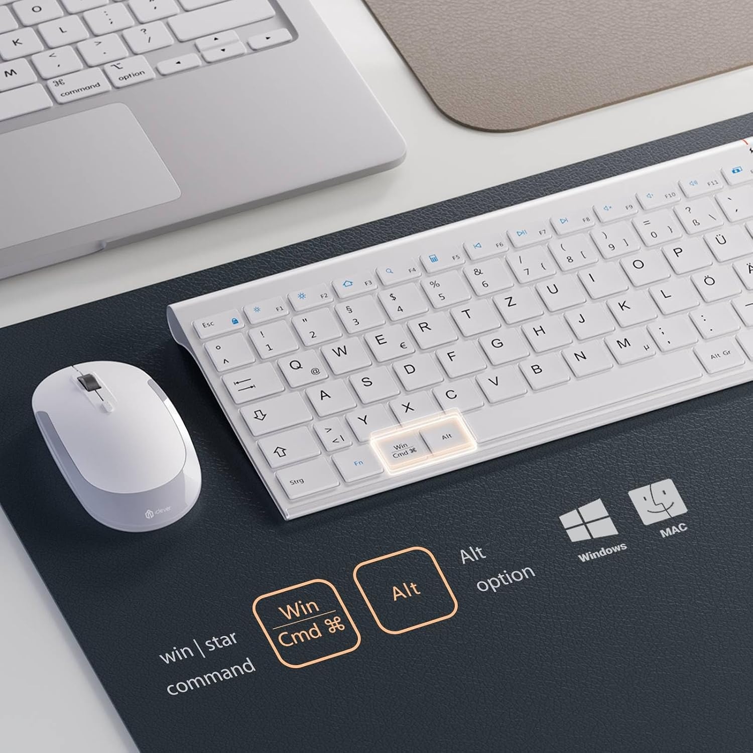 Draadloze Toetsenbord & Muis Set 2.4G QWERTZ Layout Wit | Numeriek Toetsenblok Ergonomisch | Slank Lichtgewicht Aluminium/ABS