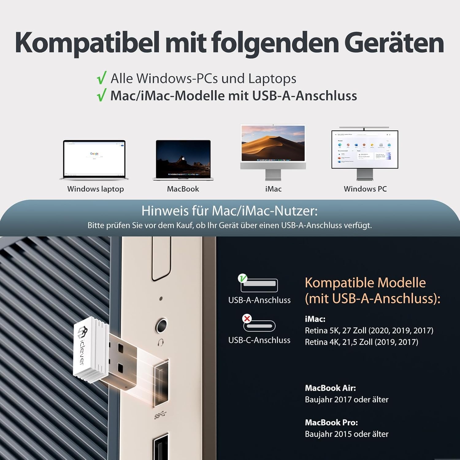 Draadloze Toetsenbord & Muis Set 2.4G QWERTZ Layout Wit | Numeriek Toetsenblok Ergonomisch | Slank Lichtgewicht Aluminium/ABS
