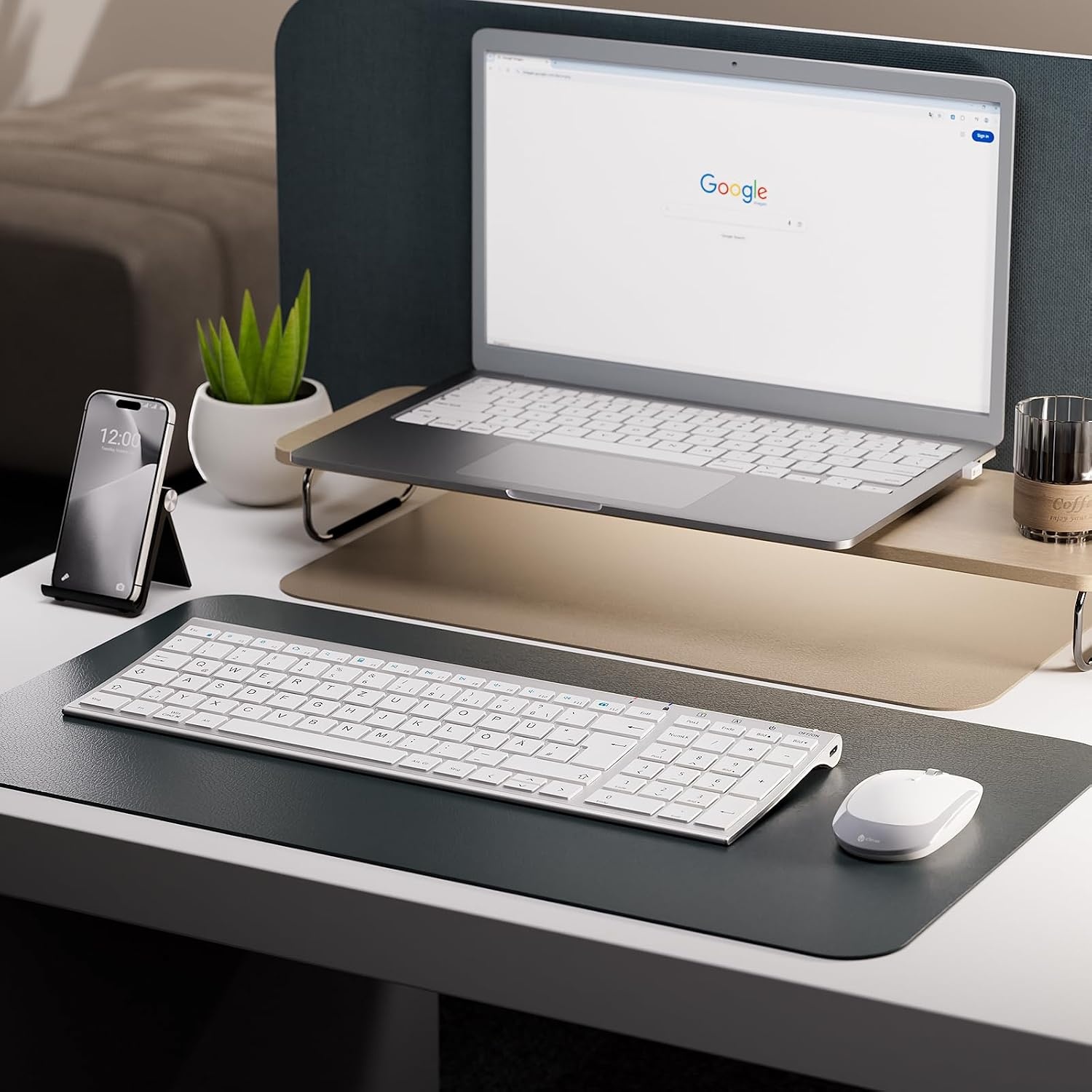 Draadloze Toetsenbord & Muis Set 2.4G QWERTZ Layout Wit | Numeriek Toetsenblok Ergonomisch | Slank Lichtgewicht Aluminium/ABS