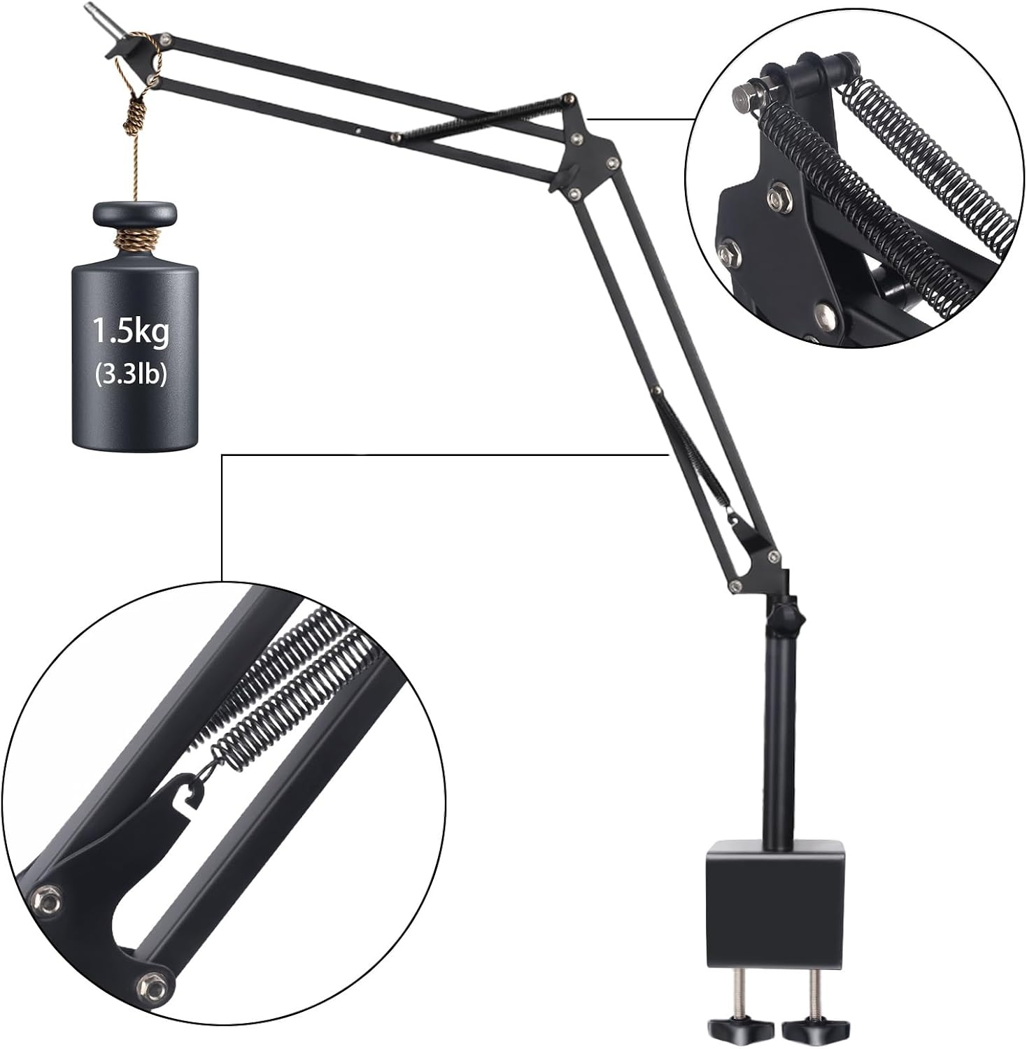 Microfoon Boom Arm Statief - Zwart, 18cm Verhoogd, 1.5kg Capaciteit