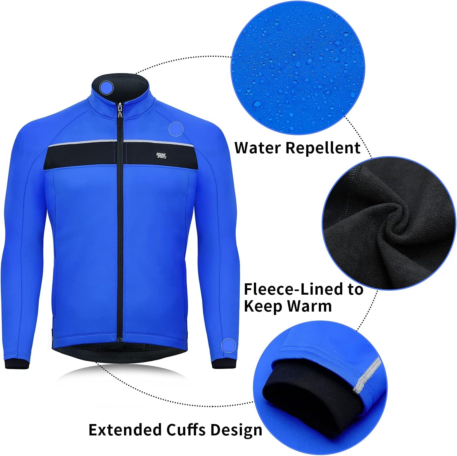 Fietsjack Heren Blauw Warm Winddicht Waterdicht - 78% Korting!