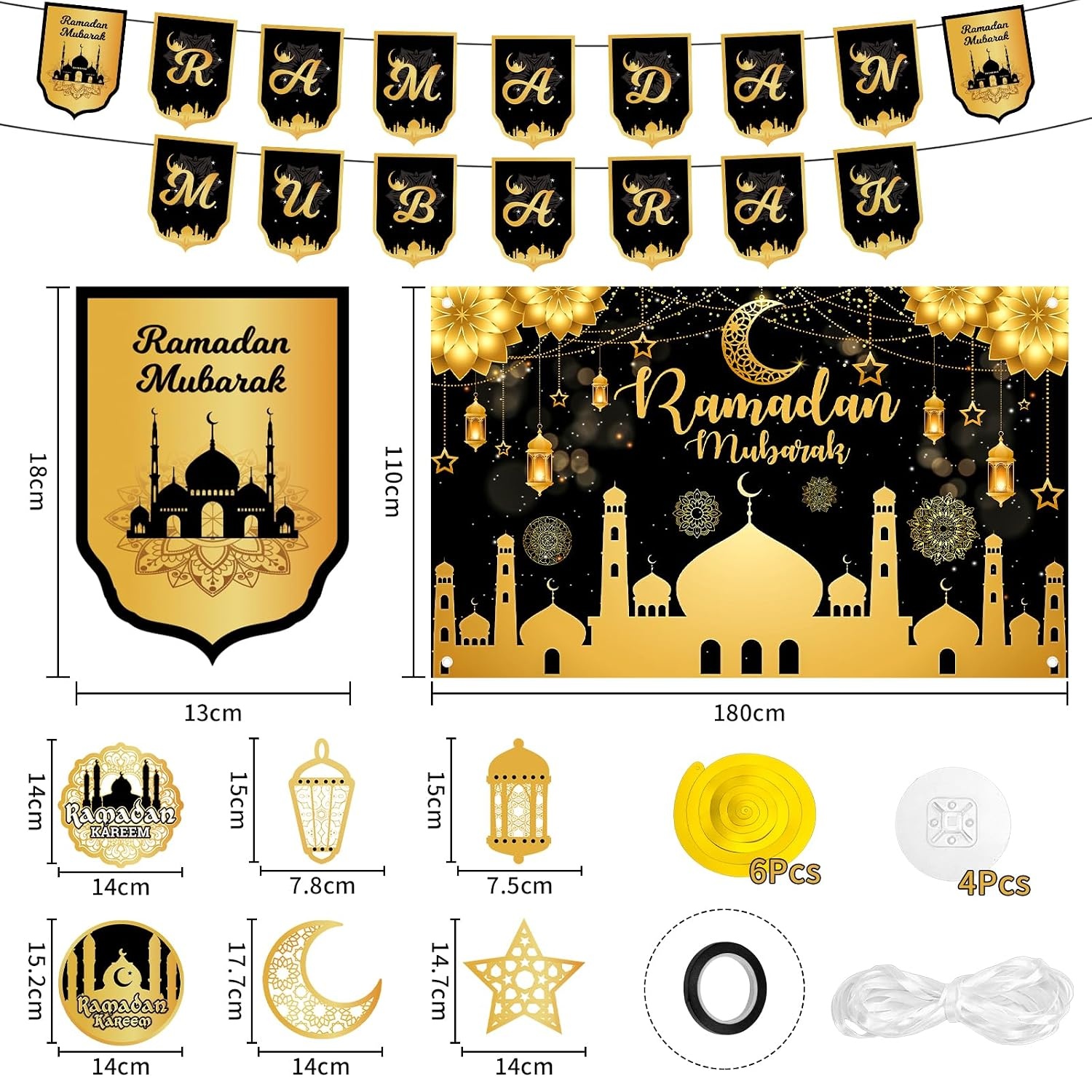 Ramadan & Eid Banner (Extra Groot, Zwart Polyester) - 76% Korting!