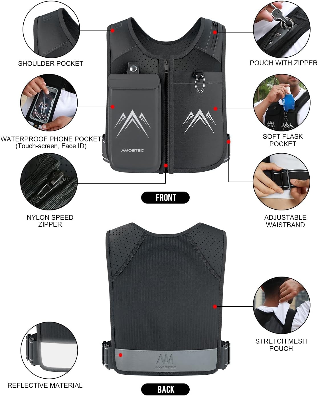 Reflecterend Hardloopvest S/M - Telefoonhouder & 6 Vakken