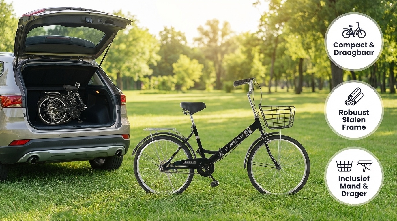 Vouwfiets 24" Zwart - 1 Versnelling & Staal Frame - Compact (35% Korting)