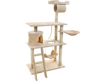 Krabpaal Speelhuis Kat 140cm Beige met Hangmat & 5 Plateaus (34% Korting)