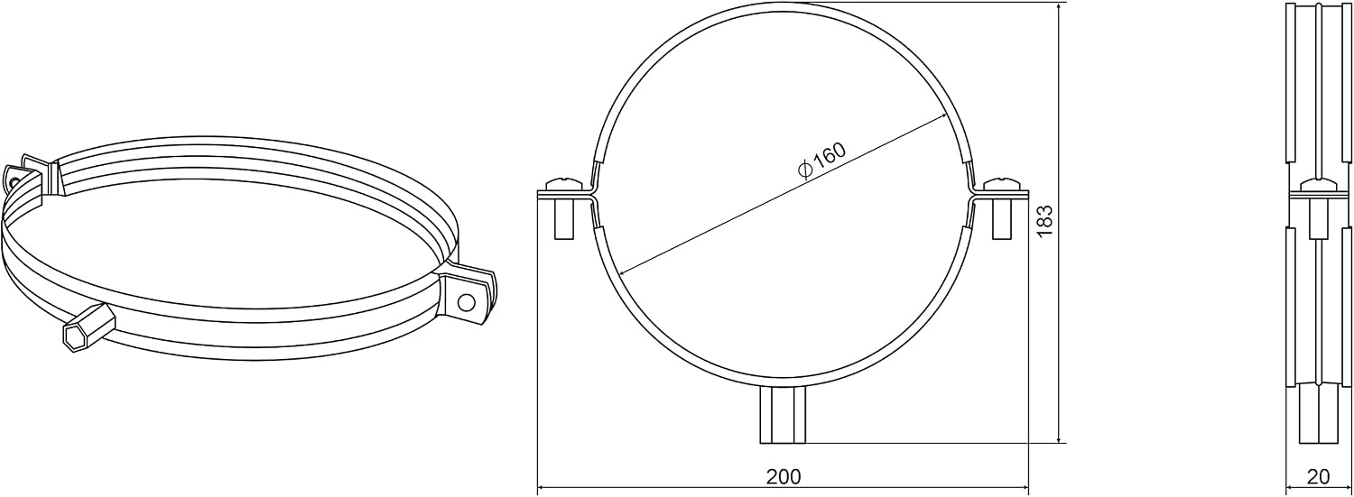 Ophangbeugel ronde ventilatiebuis Ø 160 mm | Rubberen afdichting | Trillingsdempend