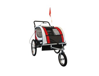 Fietskar kind - buggy - 2-zits - met schokbreker - rood