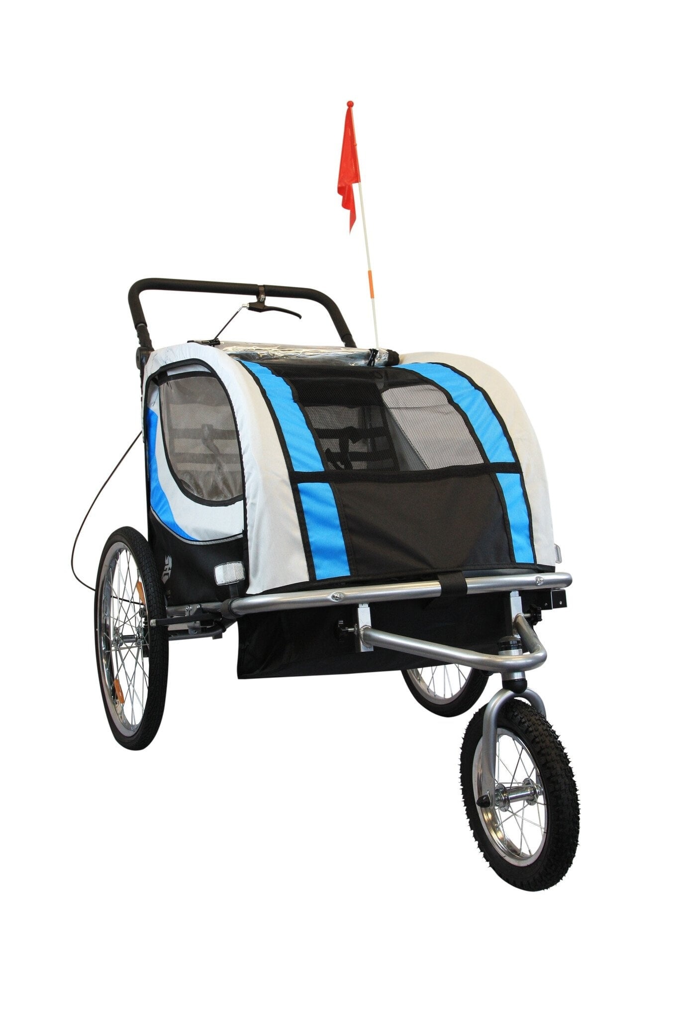 Fietskar kind - buggy - 2-zits - met schokbreker - blauw
