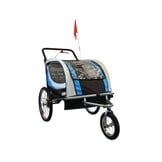 Fietskar kind - buggy - 2-zits - met schokbreker - blauw