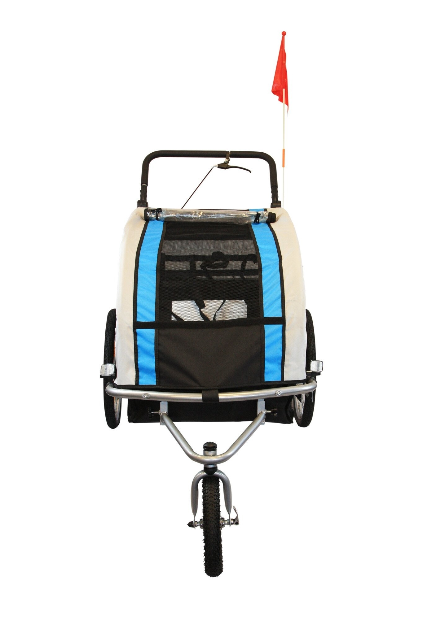 Fietskar kind - buggy - 2-zits - met schokbreker - blauw