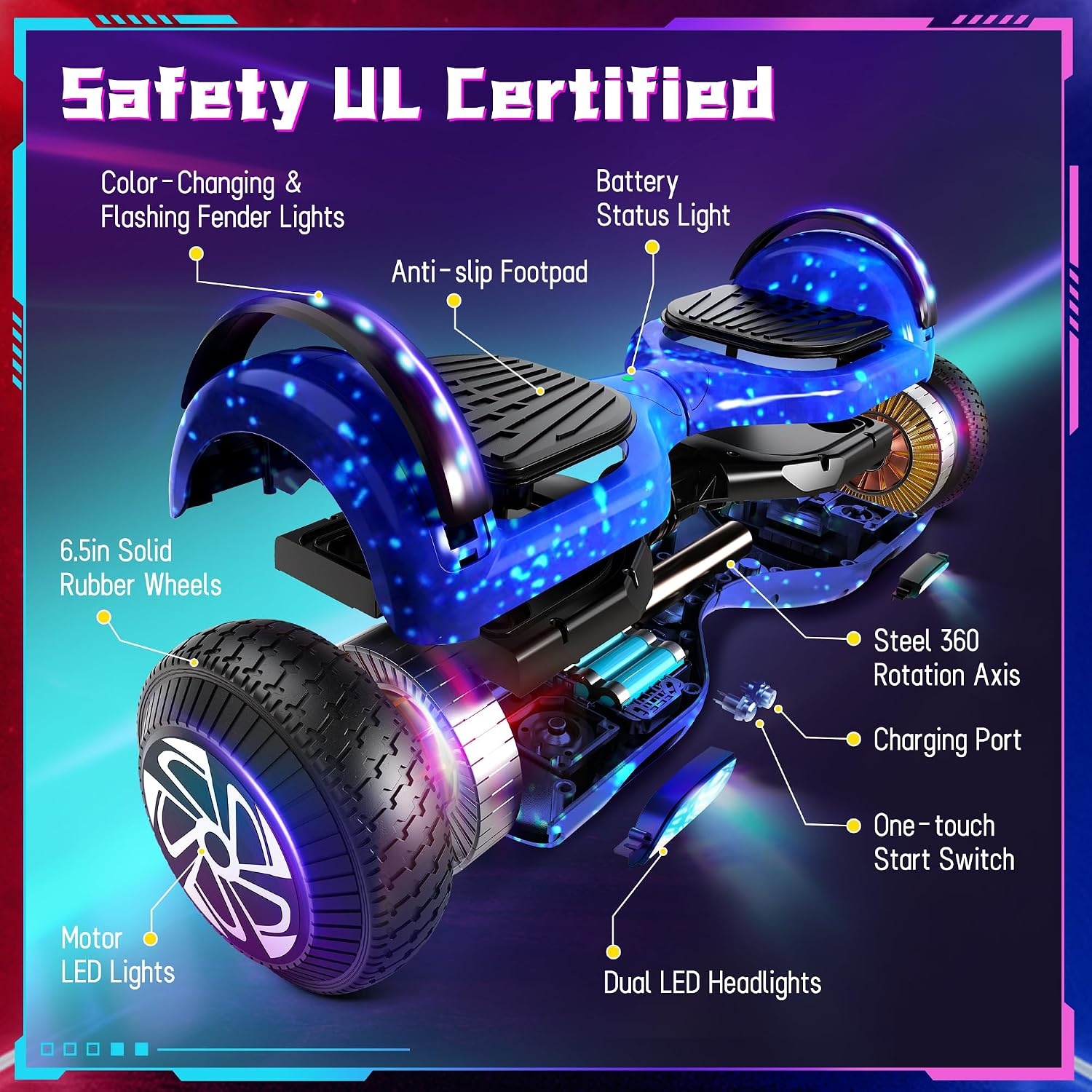 6.5 Inch Ingebouwde Bluetooth Elektrische Hoverboards voor Kinderen