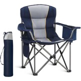 HIGH POINT SPORTS Extra grote draagbare camping vouwstoel ondersteuning 450 lbs | Blauwe, opvouwbare buitenstoel, gazon kampstoel voor volwassenen, met bekerhouder en koeltas